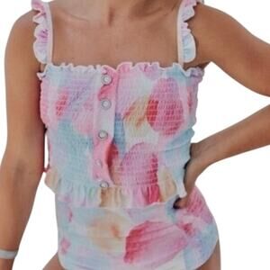 Rad Swim Betsy medium smocked ruffle tankini swim top SW2 2964